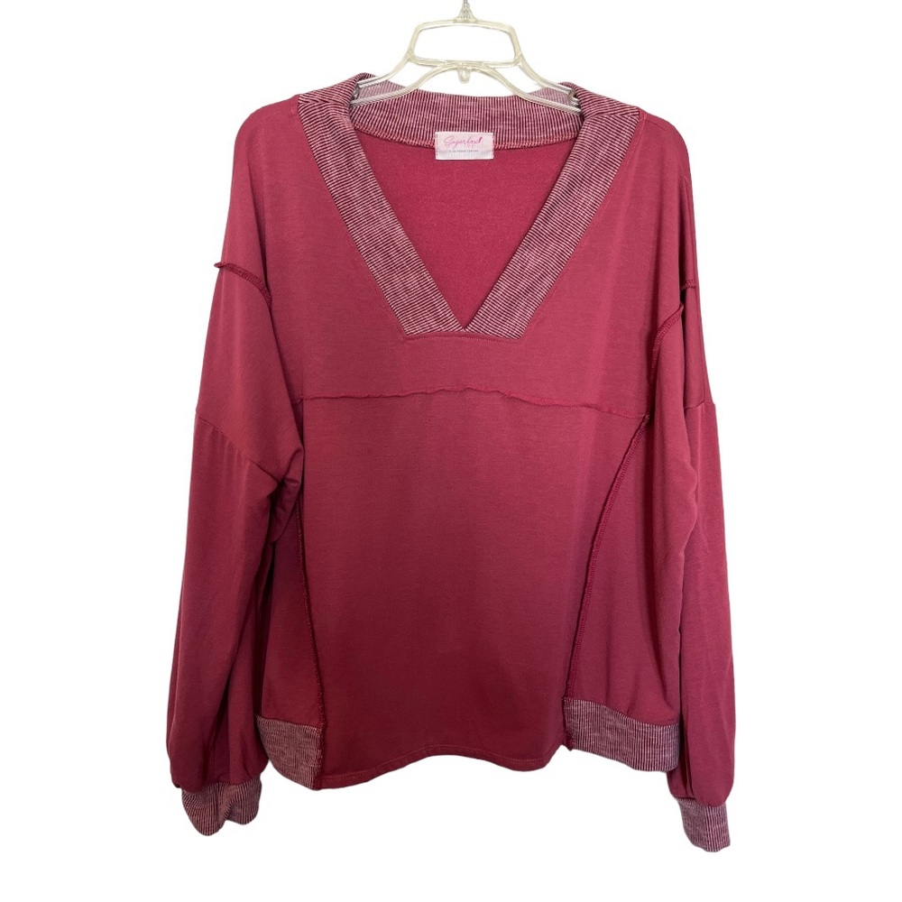 Sugarfox contrasting hem and neckline long sleeve top size 1X